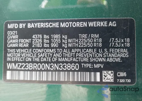 2022 Mini Countryman Oxford Edition z USA, uszkodzony, nr VIN WMZ23BR00N3N33860